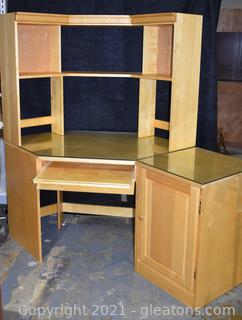 Corner Computer Desk / Book Shelf / Side Cabinet / with Protective Glass Tops 